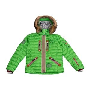 Bogner Mens Ski Jacket Green Down Fur Hood 22° Sports Winter Coat Germany Size M